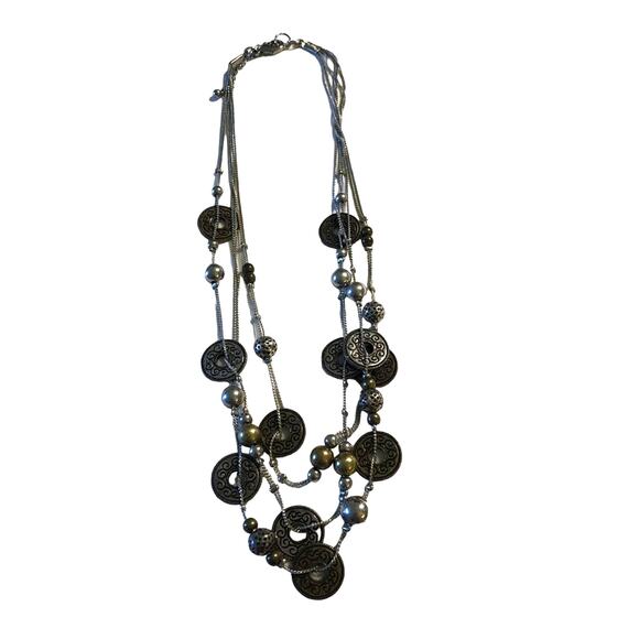 Statement Piece Necklace Silver Tone Tiered Layered Boho Chunky Witchy Whimsy - Picture 1 of 5